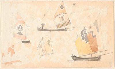 画有威尼斯帆船的素描簿页面。 作者 PC Skovgaard