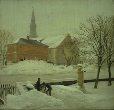 从位于克里斯蒂安沙文的 Løwener 地产的艺术家居所眺望。下雪的冬日 作者 PC Skovgaard