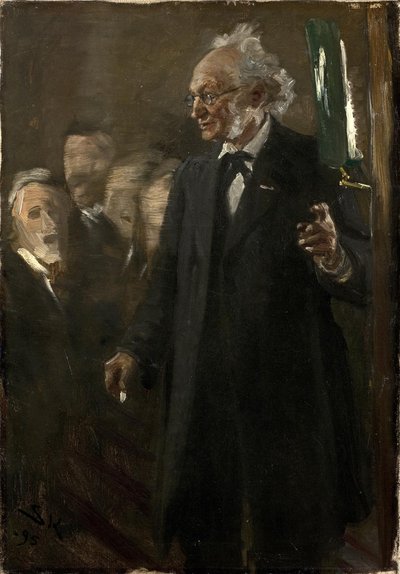 动物学教授雅佩图斯-斯坦斯特鲁普（Japetus Steenstrup）发表演讲 作者 Peder Severin Krøyer