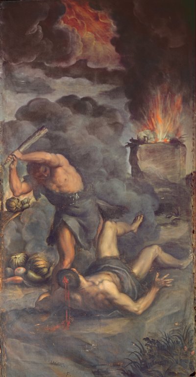 描述该隐和亚伯的器官盘门内部，1600 作者 帕尔玛（Palma Il Giovane）