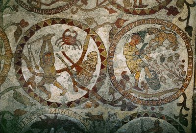 黄道十二宫马赛克地板上的黄道十二宫标志（马赛克图案） 作者 