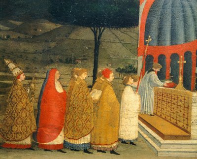 保罗·乌切洛（Paolo Uccello，1397-1475）的《亵渎主人的奇迹》中的普雷德拉（Predella），细节 作者 保罗·乌切洛