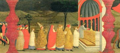 主持人亵渎的普雷德拉：教皇将献祭的主人归还祭坛，c.1468（面板上的蛋彩画）（细节） 作者 保罗·乌切洛
