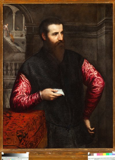 红袖贵族肖像 - Paris Bordon 或 Bordone 的绘画（1500-1571）Genes Musei di Strada Nuova inv n 43 作者 巴黎·博尔多内