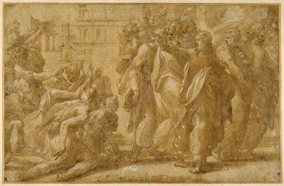 基督和他的门徒治愈麻风病人（钢笔、墨水、水墨和身体彩绘在纸上） 作者 Parmigianino (1503-40)