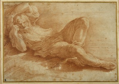 Bearded figure, sleeping (red chalk on white paper) 作者 帕玛强尼诺