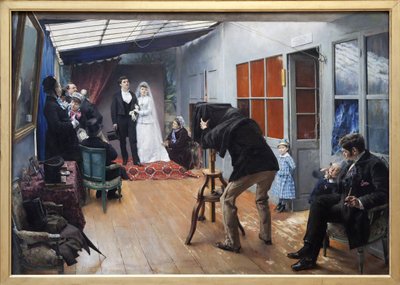 与摄影师的婚礼，Pascal Adolphe Jean Dagnan Bouveret（1852-1929）于 1879 年创作的绘画。 摄影，KIM Youngtae，里昂，里昂美术博物馆。 作者 帕斯卡尔·阿道夫·让·达格南·布维莱