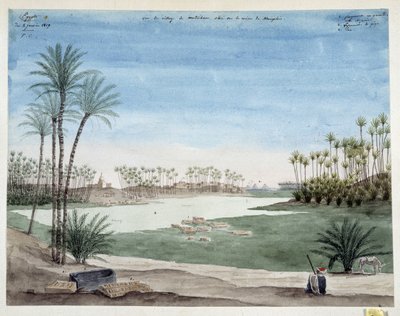 埃及：孟菲斯附近梅特里汉姆村的景色。1819 帕斯卡-科斯特（1787-1879 年）绘制，马赛地中海考古博物馆 作者 帕斯卡泽维尔（后）科斯特