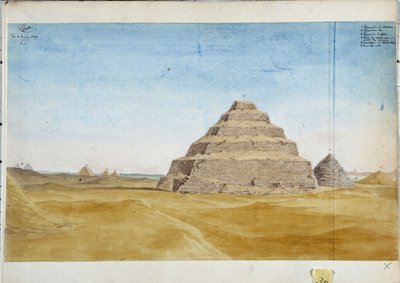 萨卡拉金字塔的视图。 埃及 1819 年 1 月 帕斯卡·科斯特 (Pascal Coste)（1787-1879 年）水彩画，马赛市图书馆 作者 帕斯卡泽维尔（后）科斯特