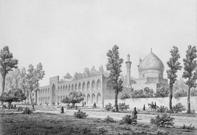 伊斯法罕的Madrasa-yi Masjid-i Shah Sultan Hussein来自波斯的&39;Voyage Pittoresque&39;，由Claude Sauvageot（1832-85）雕刻，由巴黎Lemercier出版，1856年 作者 帕斯卡尔泽维尔科斯特