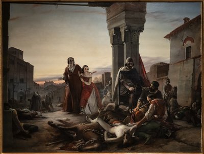 里卡迪诺·兰戈斯科 (Ricciardino Langosco) 的母亲正在寻找 1315 年马泰奥·维斯康蒂 (Matteo Visconti) 征服帕维亚期间被杀的儿子的尸体 作者 帕斯夸莱·马萨克拉