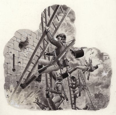 英军士兵在进攻巴达霍斯时遭到法军炮火袭击（水粉画，纸面） 作者 帕特 (1907-95) 妮可