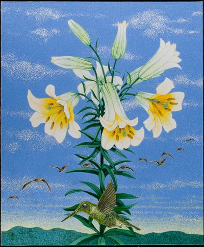 早起的鸟儿》，2011 年（花布上的丙烯画） 作者 帕特·斯科特