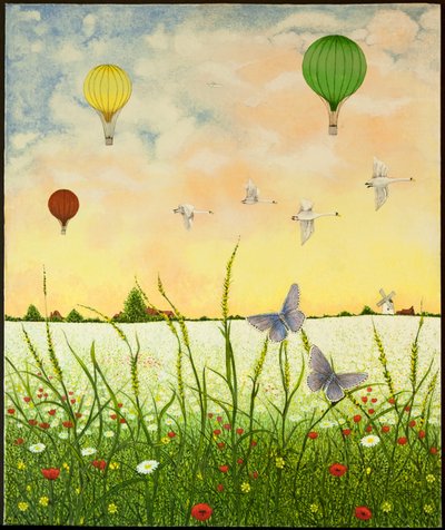 高空飞翔》，2011 年（花布上的丙烯画） 作者 帕特·斯科特