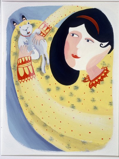 抚摸猫咪的年轻女子 - 插画：Patrizia La Porta 作者 帕特里齐娅·拉波塔