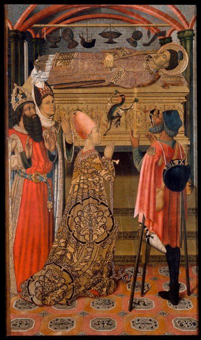 圣斯蒂芬墓前的尤多西亚公主 - La princesse Eudocie (Eudoxie) (408-460) devant la tombe de saint Etienne - Vergos 家族绘画（活跃于 15 世纪晚期） - 约 1495 年 - 画板彩陶 - 192,3x114 - 加泰罗尼亚国家艺术博物馆 作者 波维尔斯