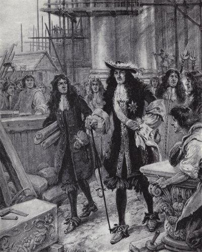 King Charles II overseeing the rebuilding of St Pauls Cathedral after the Great Fire of London 作者 保罗（继）哈代