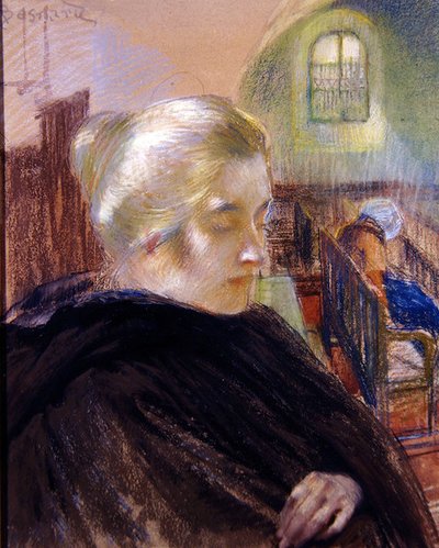 贝斯纳夫人的肖像（纸上粉笔画） 作者 保罗·阿尔伯特 (attr. To) Besnard