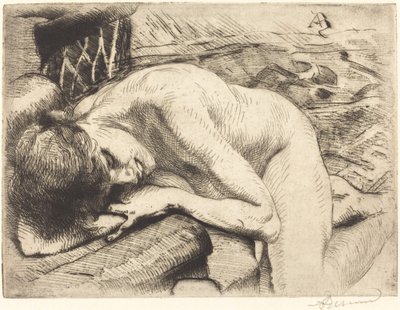 睡在地板上的模特 Le modèle endormi à terre, 1885. 作者 保罗·阿尔伯特·贝斯纳德