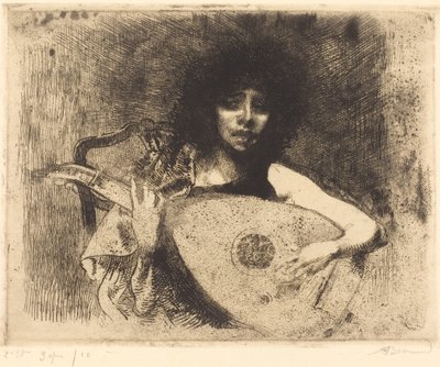 琵琶手 La joueuse de luth, 1922年。 作者 保罗·阿尔伯特·贝斯纳德