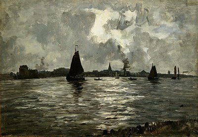 恩特雷贝的河流景观（纸板上的油画） 作者 保罗·鲍姆