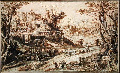 乡村风景（纸上水墨画） 作者 保罗布里尔或布里尔