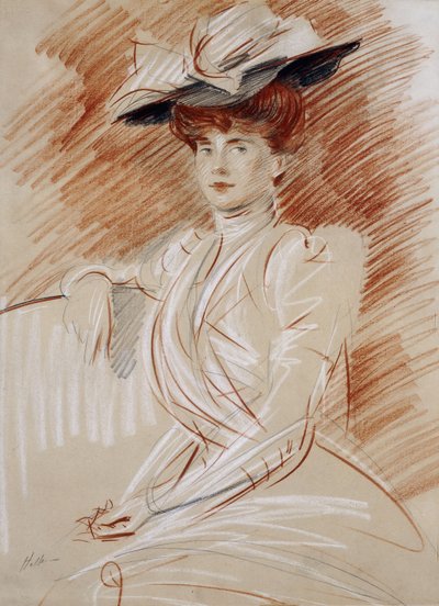 Helleu au Chapeau夫人， 作者 保罗·塞萨尔·Helleu