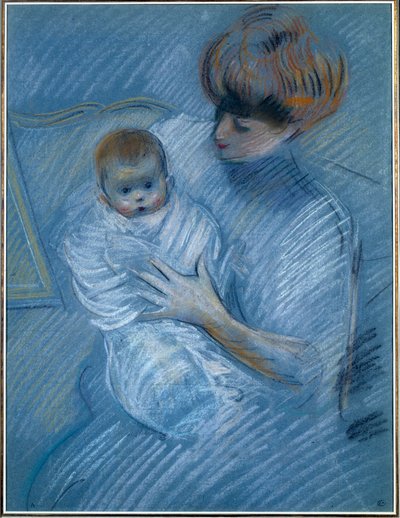 Maternity. Drawing by Paul Helleu (1859-1927), 20th century. Portrait of a mother with her child. Bayonne, Musee Bonnat 作者 保罗·塞萨尔·Helleu