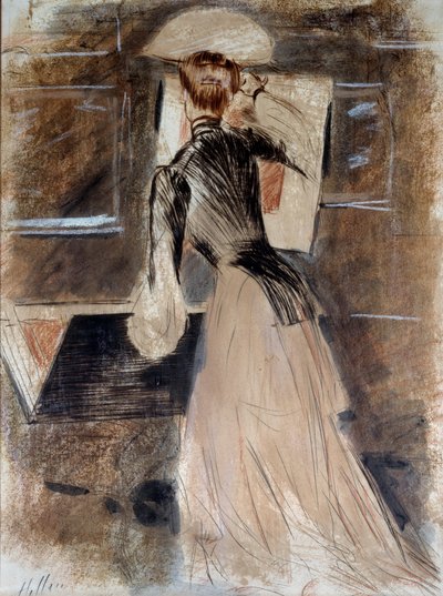 玛德琳·卡利尔的全长肖像。 Paul Helleu (1859-1927)，20 世纪。 巴约讷，博纳特博物馆 作者 保罗·塞萨尔·Helleu