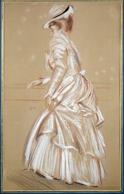 一个白衣女子的画像。 Paul Helleu (1859 - 1927) 的绘画，20 世纪。 巴约讷，博纳特博物馆 作者 保罗·塞萨尔·Helleu