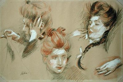 妇女研究》（纸上红色和黑色粉笔加白的高度）。 作者 保罗·塞萨尔·Helleu