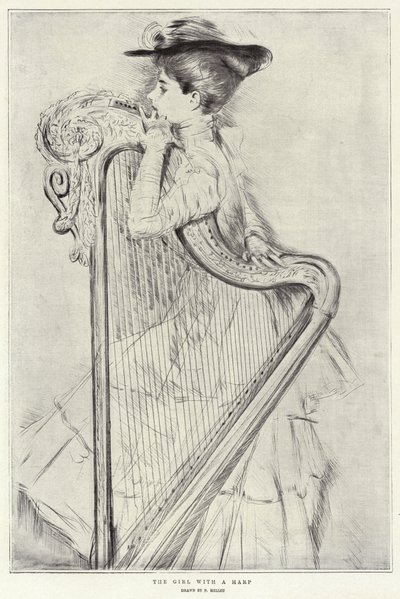 竖琴的女孩 作者 Paul Cesar Helleu