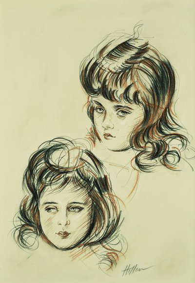 艺术家的女儿艾伦的两项研究， 作者 保罗·塞萨尔·Helleu