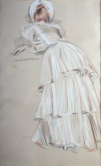 女人站在后面倾斜（粉彩） 作者 保罗·塞萨尔·Helleu