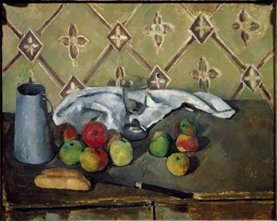 Fruits, napkin and milk box - Oil on canvas 作者 保罗·塞尚