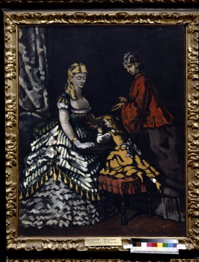 室内有两个女人和一个孩子。保罗-塞尚（1839-1906 年）的作品，约创作于 1861 年。布面油画。尺寸：91x72 厘米。印象派（后印象派）。莫斯科普希金博物馆。 作者 保罗·塞尚