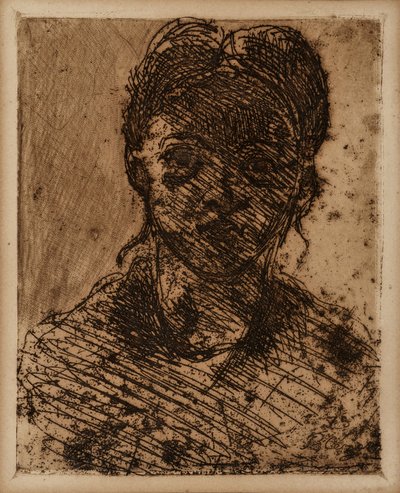 少女的头像。保罗-塞尚（1839-1906 年）的版画。蚀刻版画。尺寸：32.5x25 厘米。格拉内特博物馆，普罗旺斯地区艾克斯。 作者 保罗·塞尚