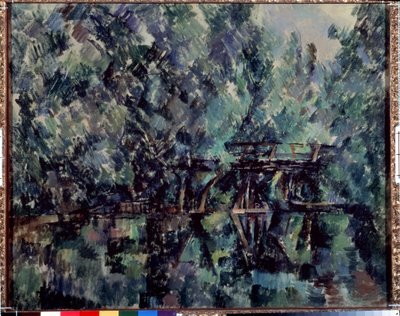 池塘上的桥保罗-塞尚（1839-1906 年）的画作，约创作于 1898 年。布面油画。尺寸：64x79 厘米。印象派。莫斯科普希金博物馆 作者 保罗·塞尚