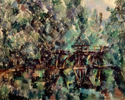 池塘上的一座桥，c1898。 作者 保罗·塞尚