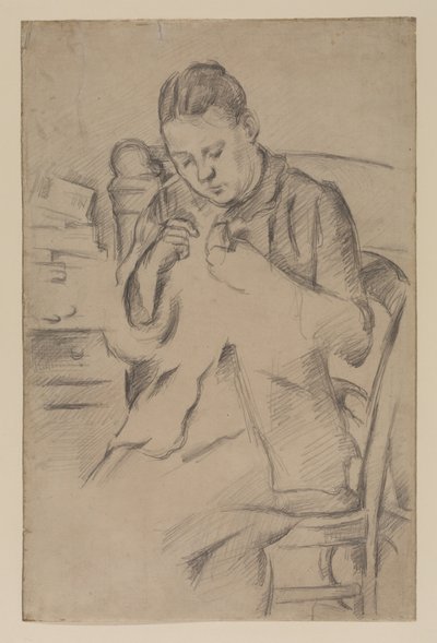 Hortense Fiquet，塞尚夫人，缝纫，约1880（纸上铅笔）。 作者 保罗·塞尚