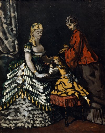 有两个女人和一个孩子的内部，c1861 作者 保罗·塞尚