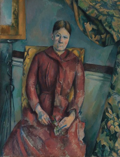 塞尚·霍尔滕斯·菲凯特夫人（CézanneHortense Fiquet），1850-1922年，身穿红色连衣裙，1888-90年。 作者 保罗·塞尚