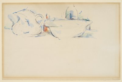 静物，盥洗用品，c.1885-90（纸上石墨和水彩） 作者 保罗·塞尚