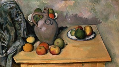 蓝色帷幔静物，c.1893-94（纸上油） 作者 Paul Cézanne
