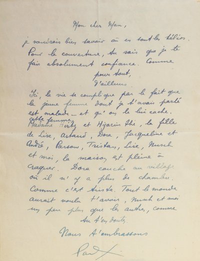 致曼·雷 (Man Ray) 的信，关于“Facile”的成就 作者 保罗·艾吕雅