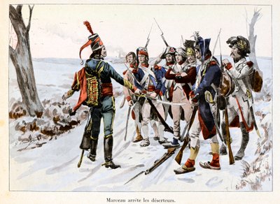 马尔索逮捕逃兵。Francois-Severin Desgraviers Marceau (1769-1796)在旺地扣留了共和国军队的士兵(85)--Emile Boutigny (1853-1929)的插图 在Theodore Cahu (1854-1928)的《Hoche-Marceau-Desaix》中--私人col 作者 保罗·埃米尔·布蒂尼