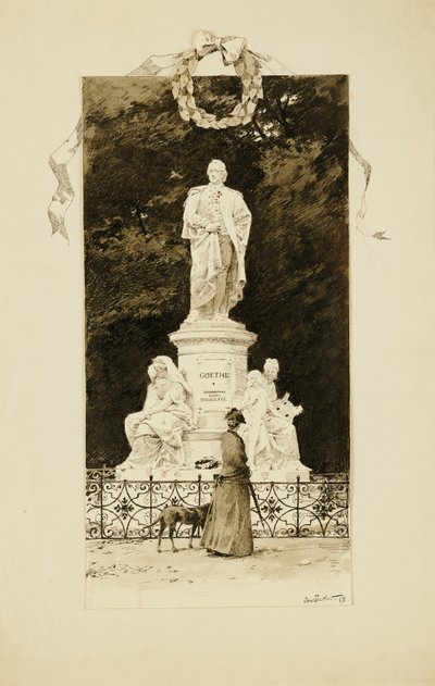 歌德雕像上的一位优雅女士，1888年 作者 保罗·菲舍尔