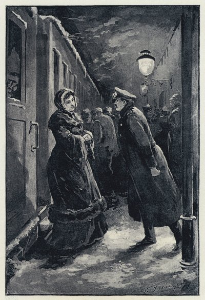 Illustration for Anna Karenina: Vronsky encounters Anna at the station (litho) 作者 保罗·弗伦岑尼