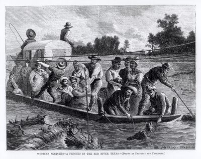 Western Sketches，德克萨斯州红河的一个Freshet，插图来自&39;Harper&39;s Weekly&39;，1874年4月25日，由Robert Hoskins雕刻（b.1842） 作者 保罗·弗伦岑尼