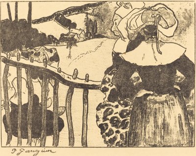 布列塔尼妇女在栅栏旁 布列塔尼妇女在栅栏旁，1889年 作者 保罗·高更